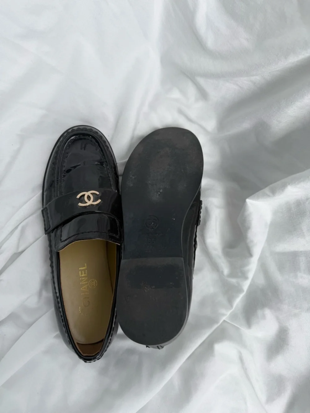CHANEL Black Patent Leather Loafers with Gold CC Hardware - Picture 5 of 5
